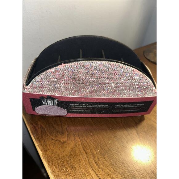 Glitz & Glam Makeup Brush Holder PINK & SILVER SPARKLE Bling Rhinestone - Picture 3 of 5